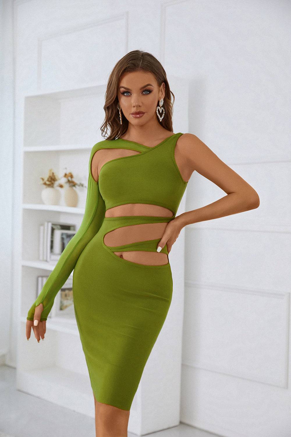 Everly Asymmetric Cut Out Midi Bandage Dress Peri Addict Everly Asymmetric Cut Out Midi Bandage Dress Peri Addict