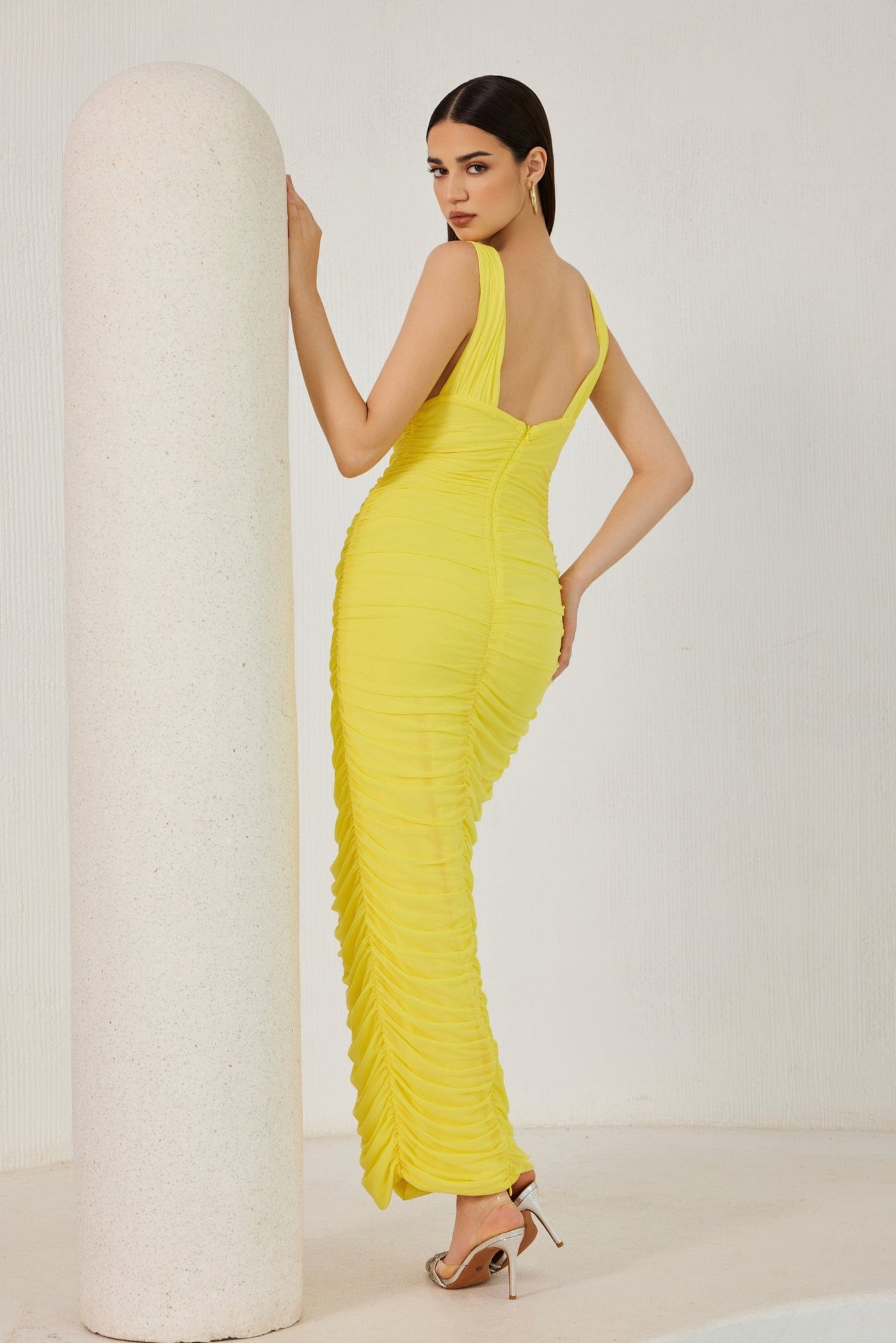 Soledad V Neckline Yellow Pleated Maxi Dress
