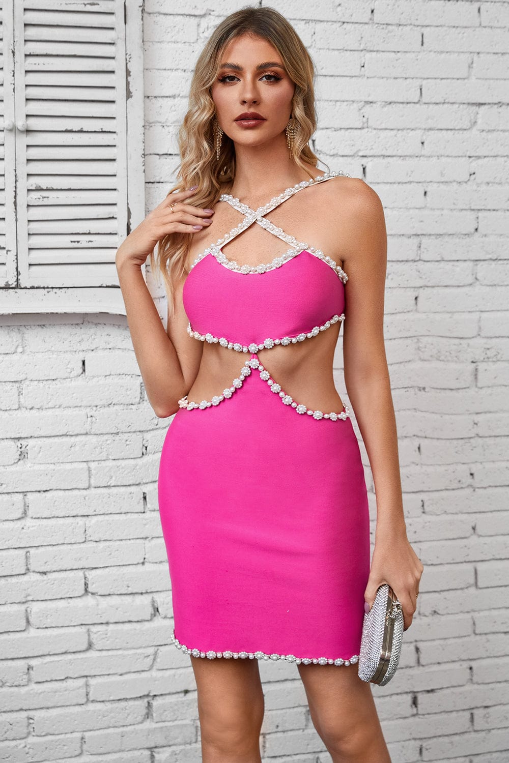 Jude Halter Beaded Sexy Mini Dress - Pink