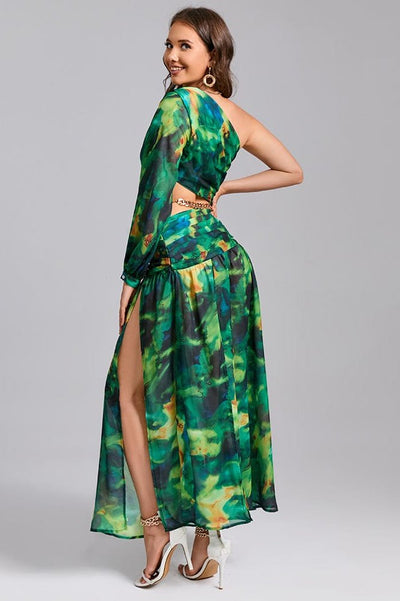 Hameda Floral One Shoulder Maxi Dress