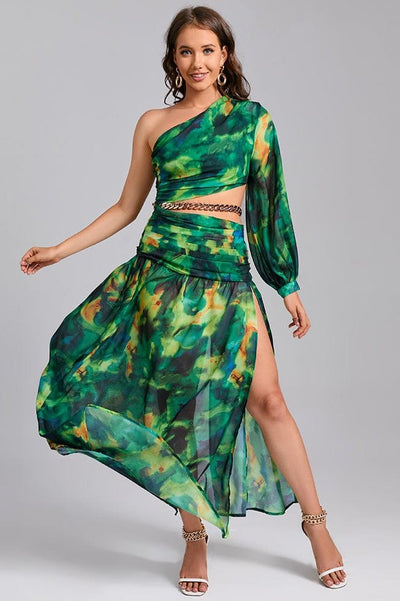Hameda Floral One Shoulder Maxi Dress