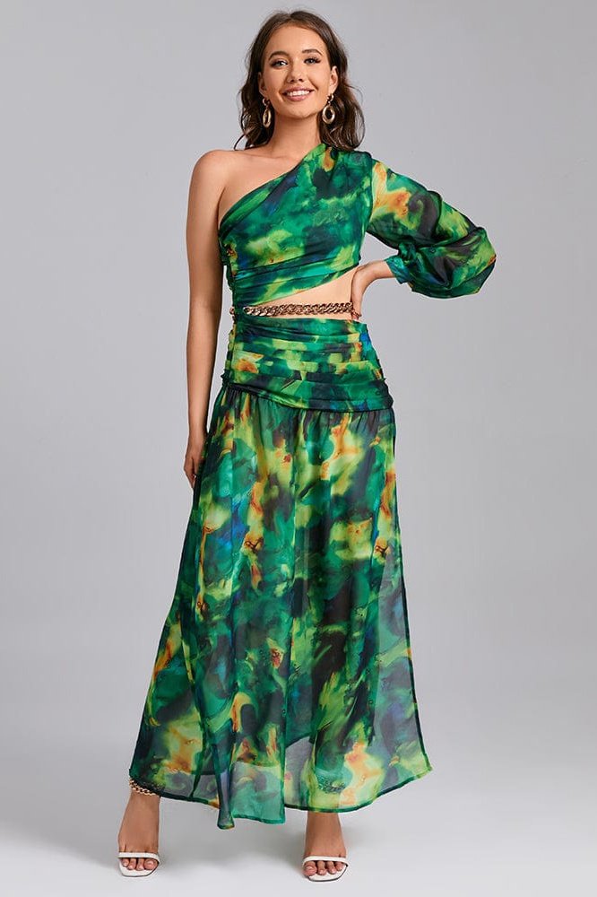 Hameda Floral One Shoulder Maxi Dress