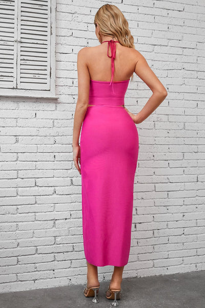 Effie Two Piece Halter Cut Out Dress - Pink