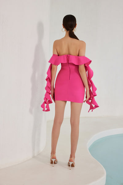 Nessa Off Shoulder Ruffle Mini Bandage Dress - Pink
