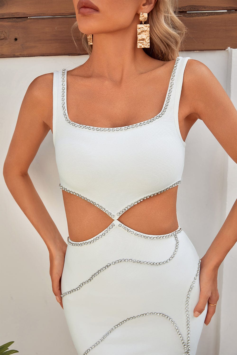 Luci Rhinestones White Bandage Dress