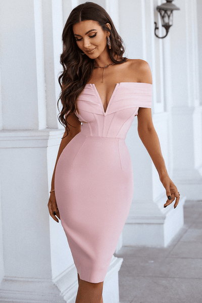 Jemima Off Shoulder Midi Dress - Pink
