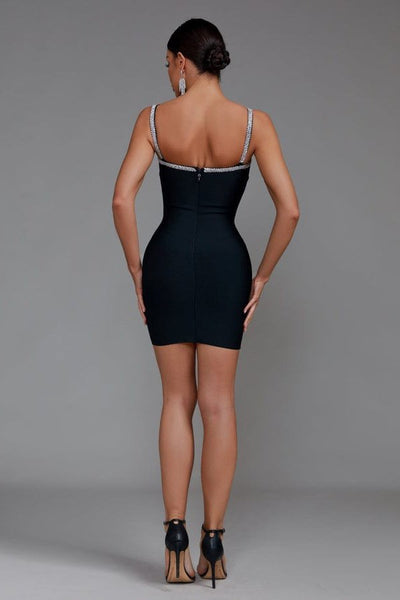 Mia Rhinestone Trim Strappy Mini Bandage Dress