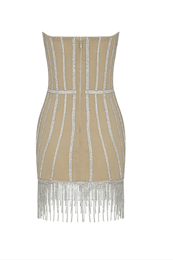 Tandie Diamante Tassel Mini Dress - Beige