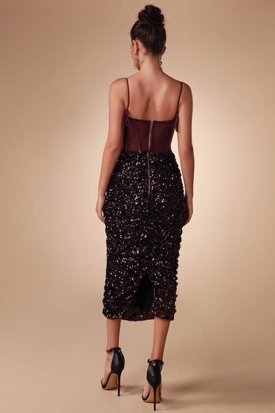 Minerva Strappy Sequin Corset Midi Dress - Purple