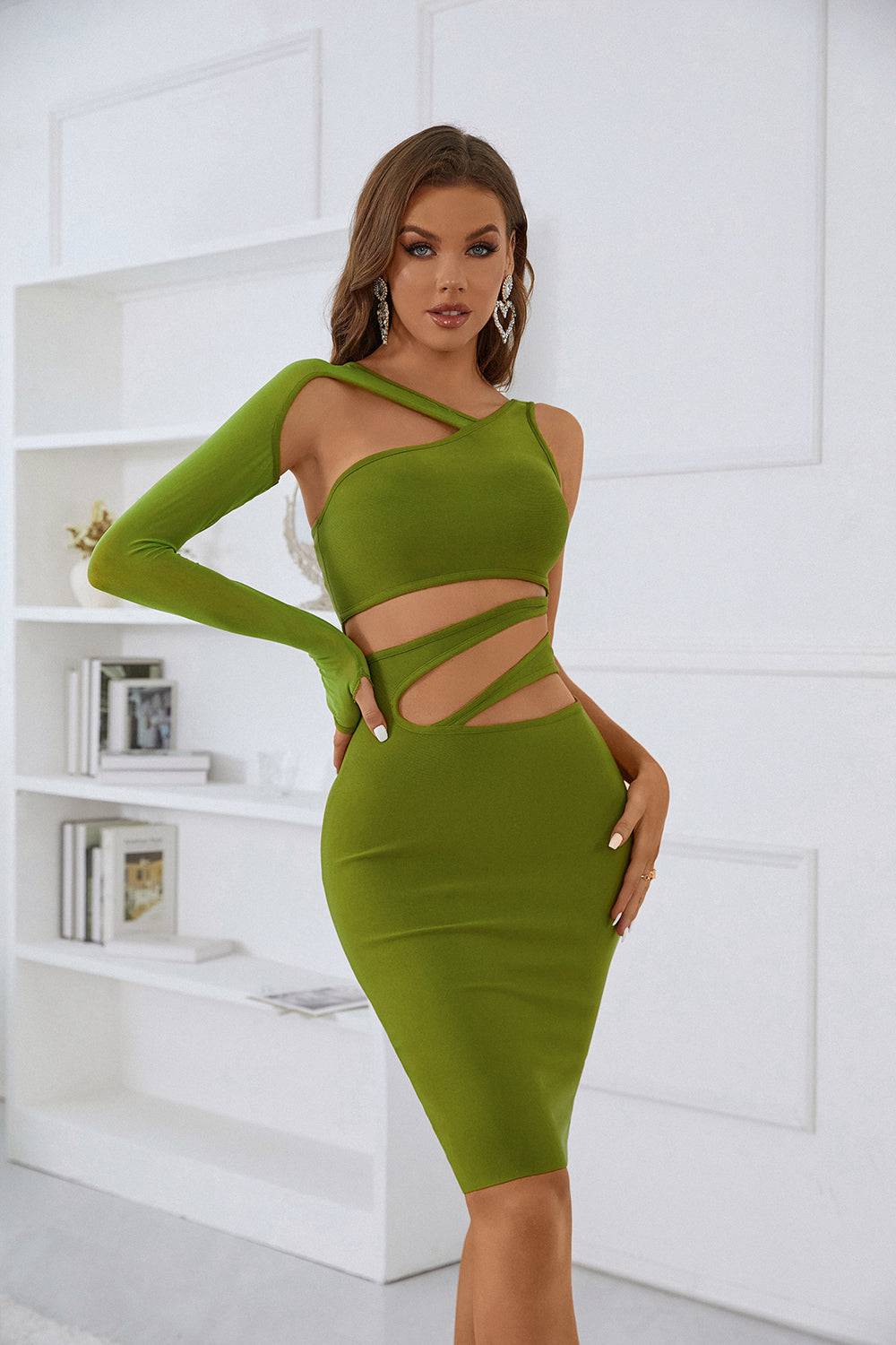 Everly Asymmetric Cut Out Midi Bandage Dress Peri Addict Everly Asymmetric Cut Out Midi Bandage Dress Peri Addict