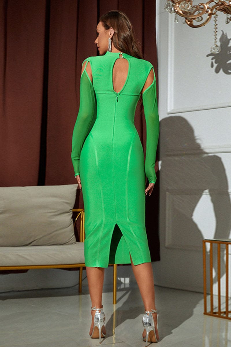 Horatia Cold-Shoulder Bodycon Midi Dress - Green