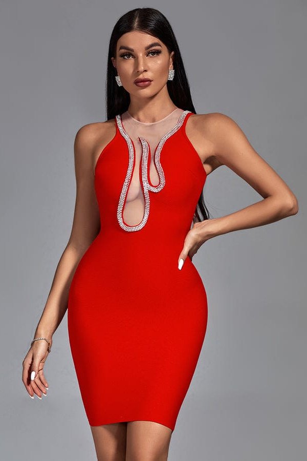 Quesia Crystal Flame Mini Bandage Dress