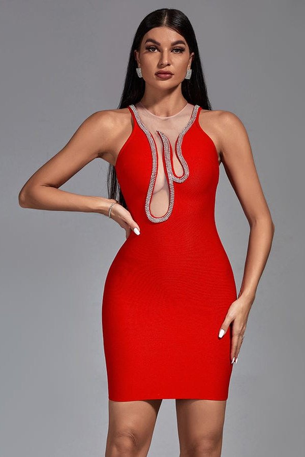 Quesia Crystal Flame Mini Bandage Dress