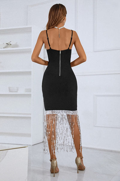 Hara Crystal Fringe-Embellished Midi Dress