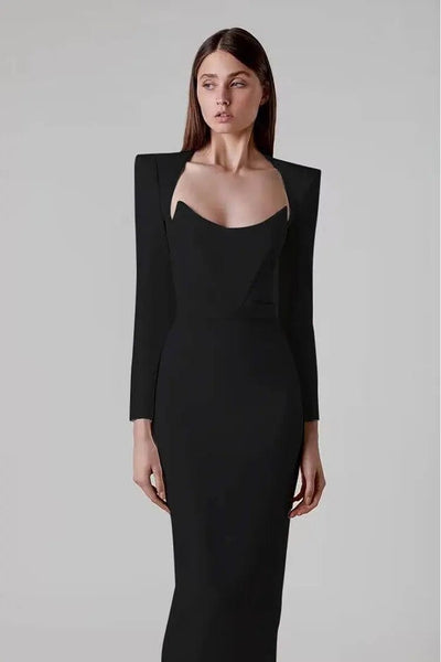Gianna Long Sleeve Midi Dress - Black