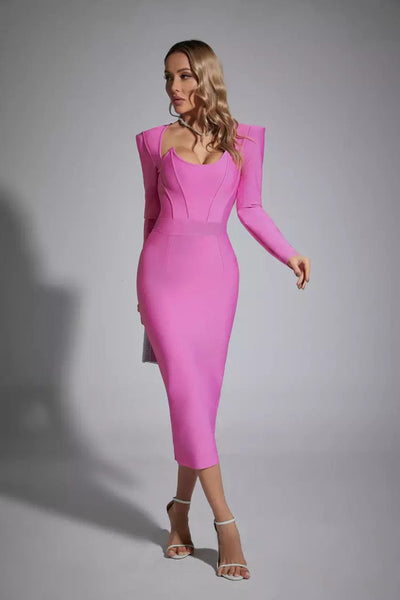 Gianna Long Sleeve Midi Dress - Pink