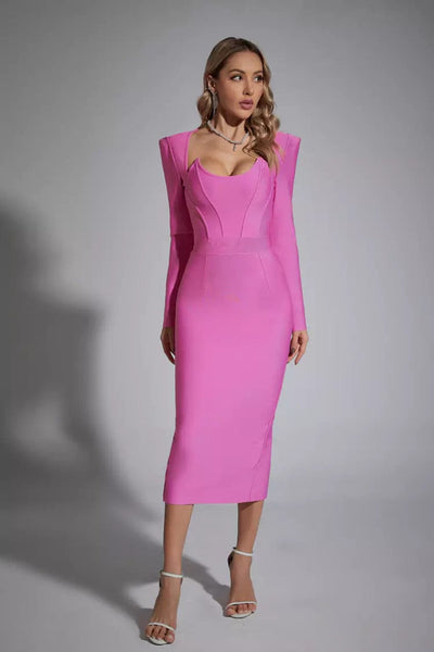 Gianna Long Sleeve Midi Dress - Pink