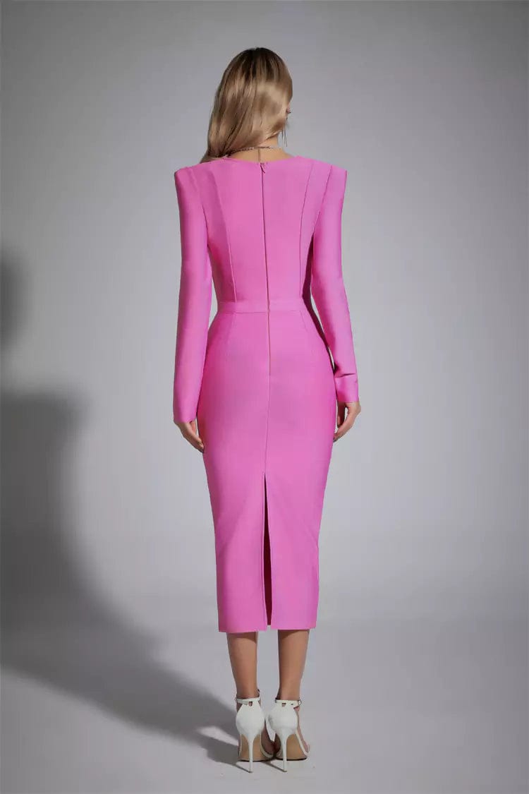 Gianna Long Sleeve Midi Dress - Pink