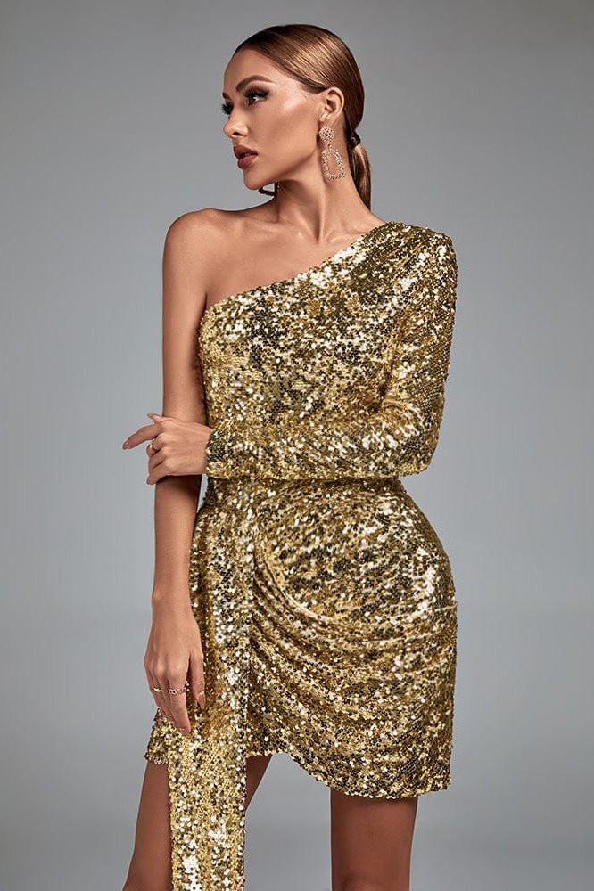Eillen One Shoulder Sequined Mini Bodycon Dress