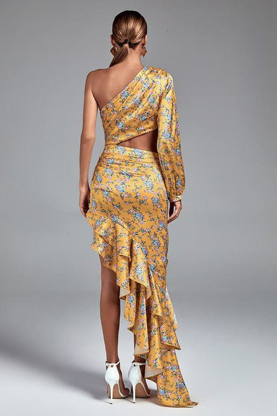 Weston One Shoulder Cut Out Maxi Flowers Dress