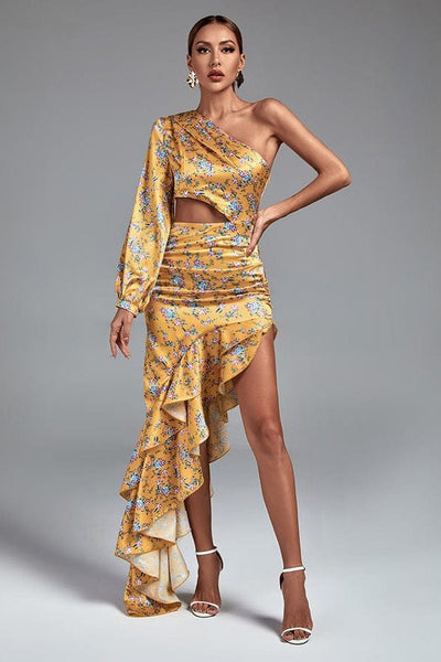 Weston One Shoulder Cut Out Maxi Flowers Dress