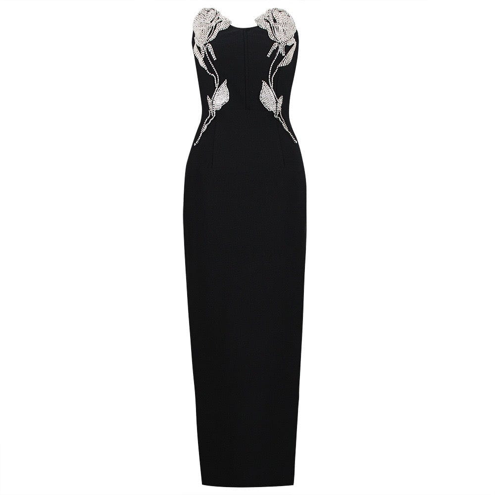 Ophelia Crystal Embellished Flower Bra Maxi Bandage Dress