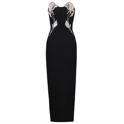 Ophelia Crystal Embellished Flower Bra Maxi Bandage Dress