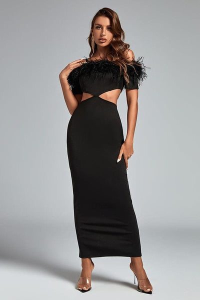 Tate Strappy Feather Short Sleeve Maxi Exposed Waist Dress