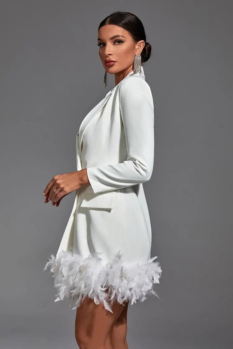 Reyna Feather Blazer Mini Dress - White
