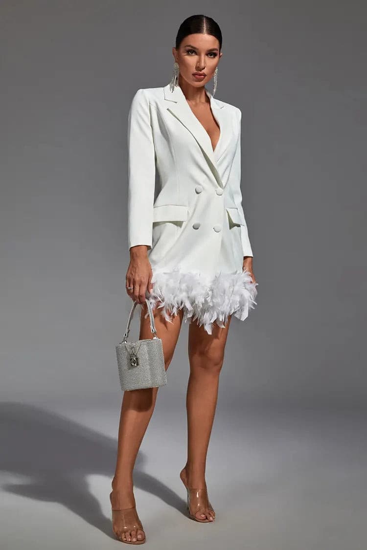Reyna Feather Blazer Mini Dress - White