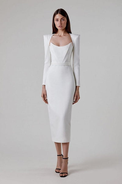 Gianna Long Sleeve Midi Dress - White