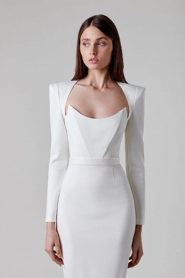 Gianna Long Sleeve Midi Dress - White