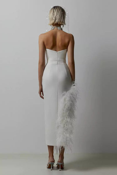 Desirie Feather Dress – White