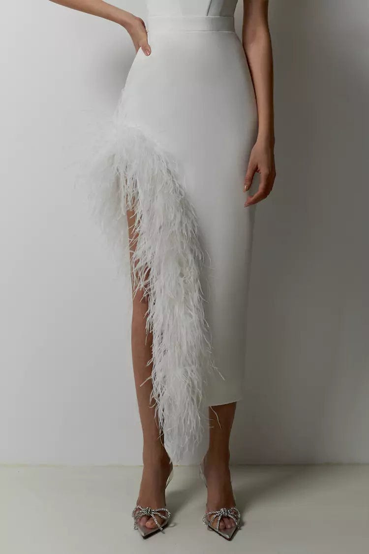 Desirie Feather Dress – White