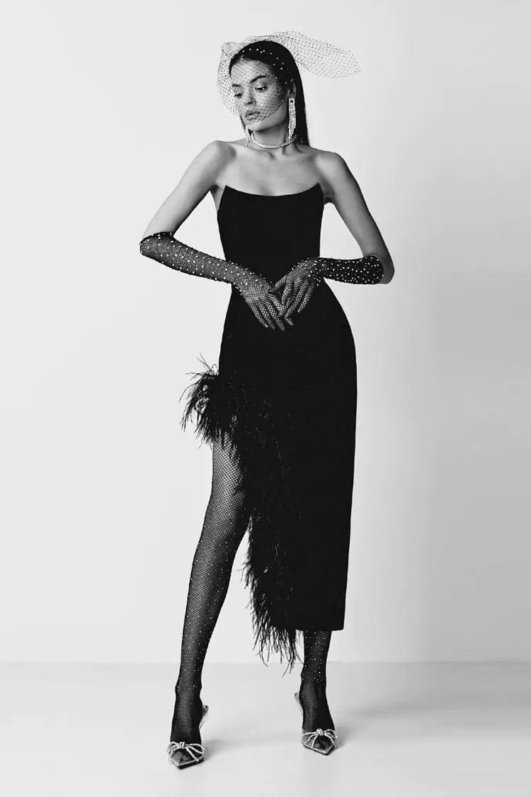 Desirie Feather Dress – Black