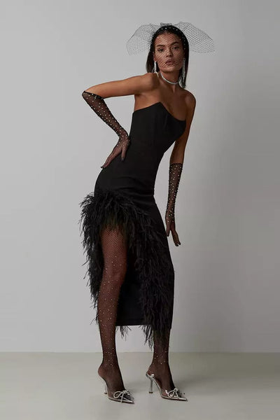 Desirie Feather Dress – Black