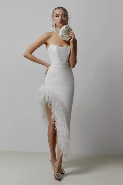 Desirie Feather Dress – White