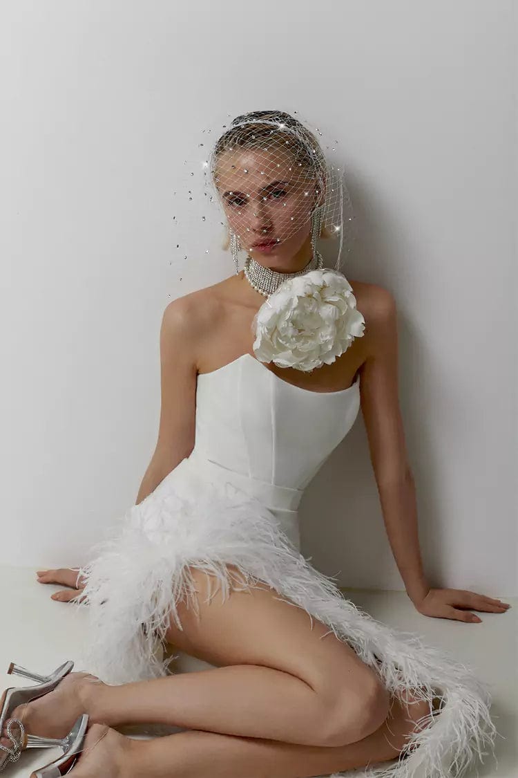 Desirie Feather Dress – White