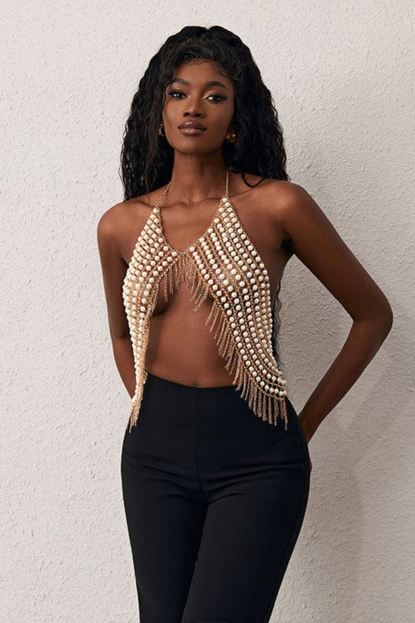 Clarissa Pearl-Embellished Crop Top