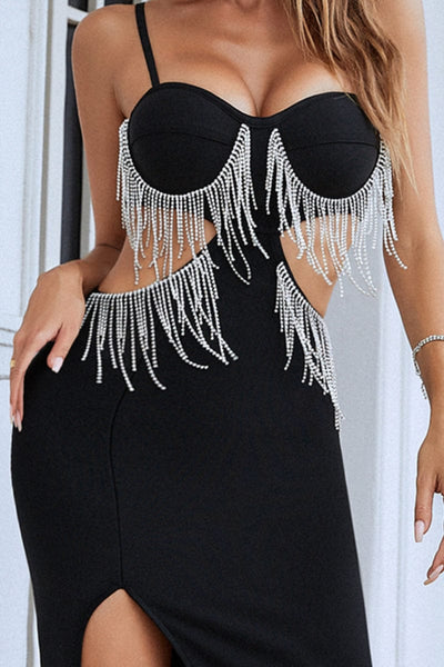 Keturah Crystal Fringe-Embellished Midi Dress